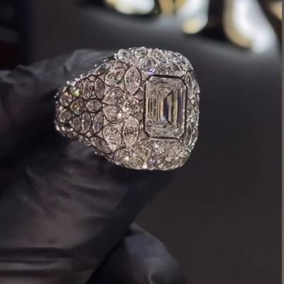 10ct Emerald-Cut Sterling Silver Handmade Ring