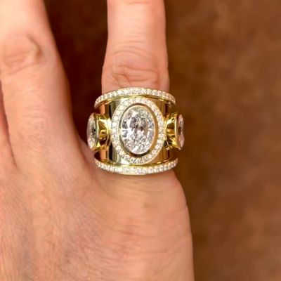 4ct oval-cut sterling silver plated with yellow gold handmade ring