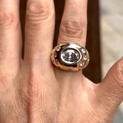 3ct oval-cut sterling silver plated with yellow gold handmade ring