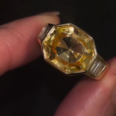 4ct cushion-cut citrine sterling silver plated with yellow gold handmade ring