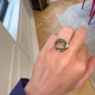 6ct cushion-cut citrine sterling silver plated with yellow gold handmade ring