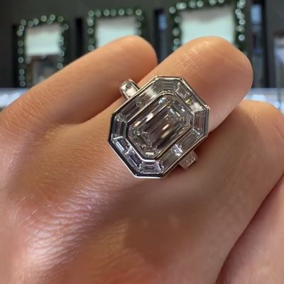4ct Emerald-cut Sterling Silver Handmade Ring