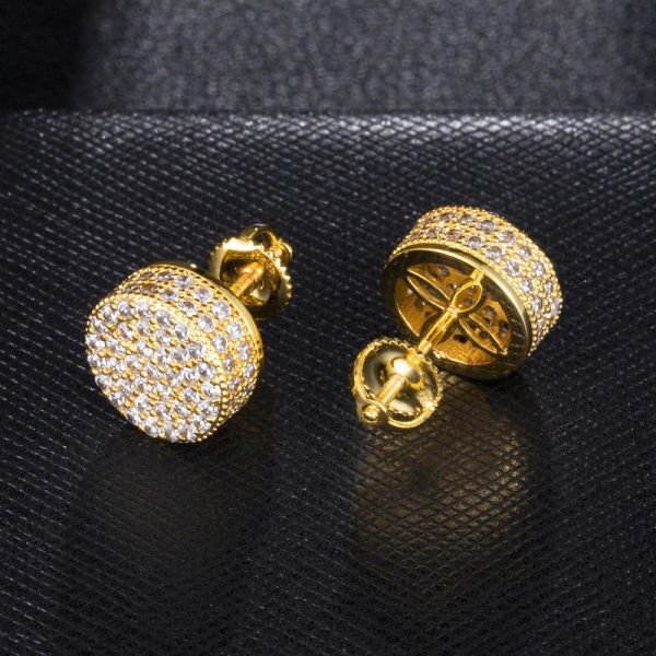 Hip Hop Earrings Microset Full Diamond Zirconia Double Layer Round Stud Earrings