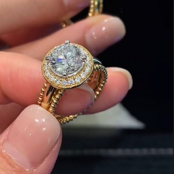 3.0CT Eternity Halo Pave Round Diamond Engagement Ring