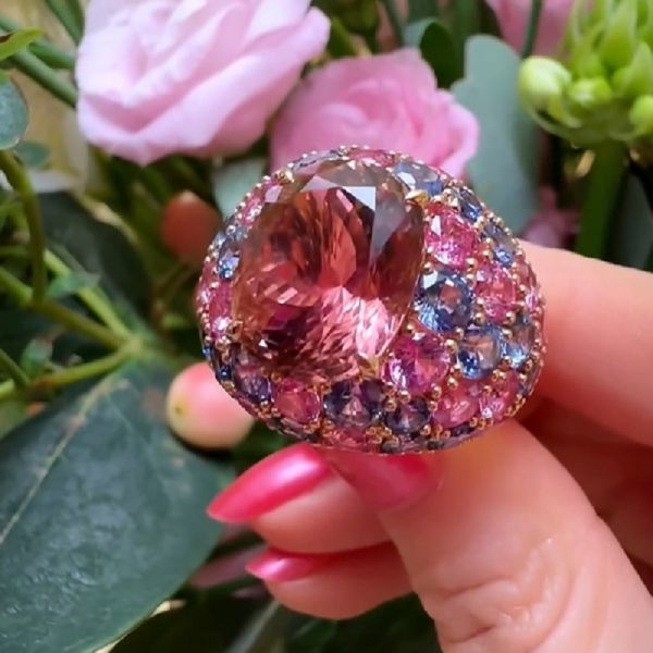 4.0CT Oval Cut Pink Tourmaline Cocktail Ring