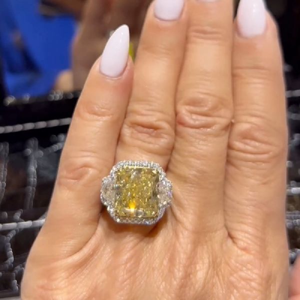 11CT Fancy Yellow Diamond Contemporary Three-Stone Engagement Ring