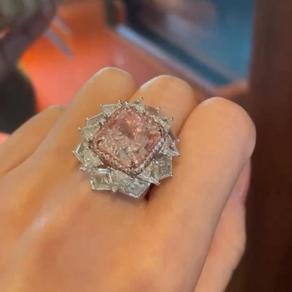 8.88 Carat Cushion Cut Faint Pink Diamond Ring