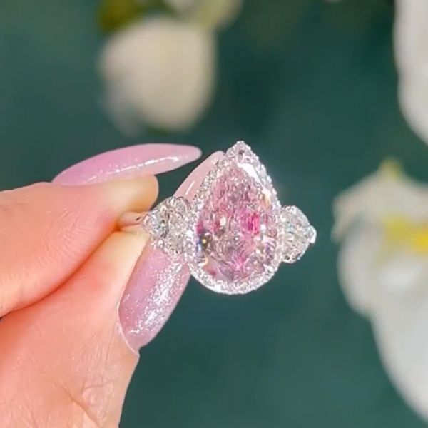 2.5 Carats Pink Diamond Pear Shape Wedding Ring