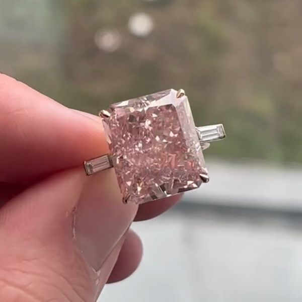 20.19 Carats Radiant Cut Real Pink Sapphire Engagement Wedding Ring