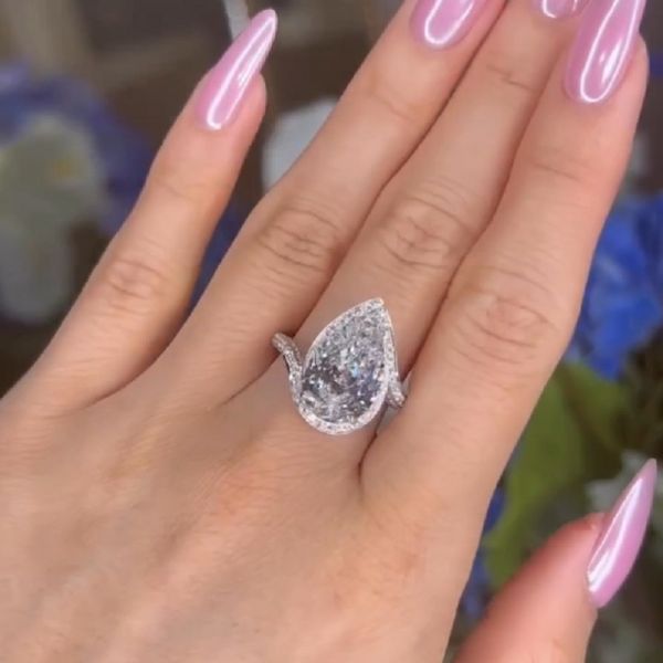 2.30 Carat Pear Shaped Diamond Paired Micro Pave Engagement Ring