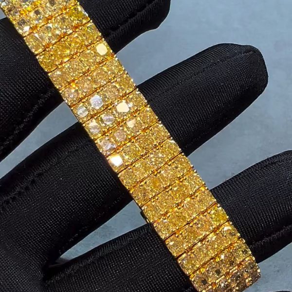 50ct Princess Cut Yellow Diamond Sterling Silver Plated Gold Handmade Bracelet