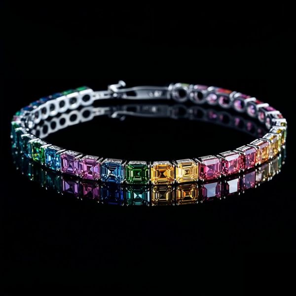 20ct cushion cut colored diamond sterling silver handmade bracelet