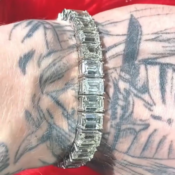20ct emerald-cut diamond sterling silver handmade bracelet