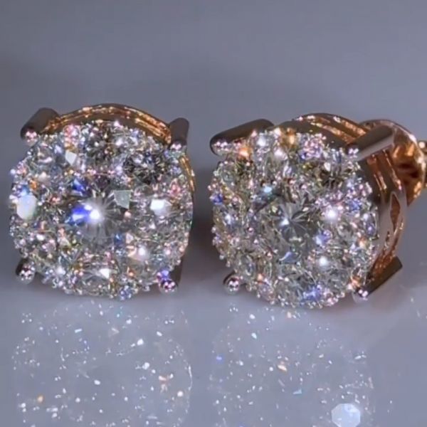 10ct round cut Zircon luxury sterling silver plated rose gold handmade stud earrings