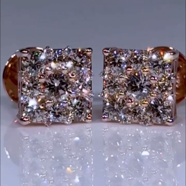 1ct round-cut diamond sterling silver rose gold plated handmade earrings