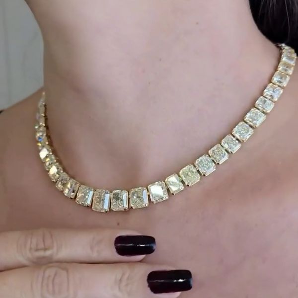 30ct Princess Cut Diamond Handmade Sterling Silver Plated Yellow Gold Necklace