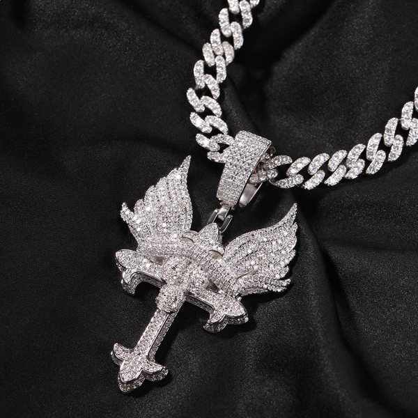 Angel Wing Cross Pave Full Pendant Necklace