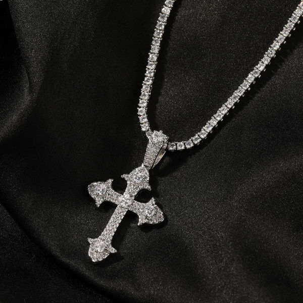 Hip-hop trend street fashion cross gemstone necklace