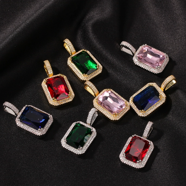 Mocha fluorescent square gemstone pendant all-match hip-hop necklace