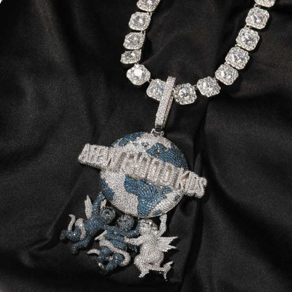 Hip Hop Colored Gemstone Angel Earth Pendant Necklace