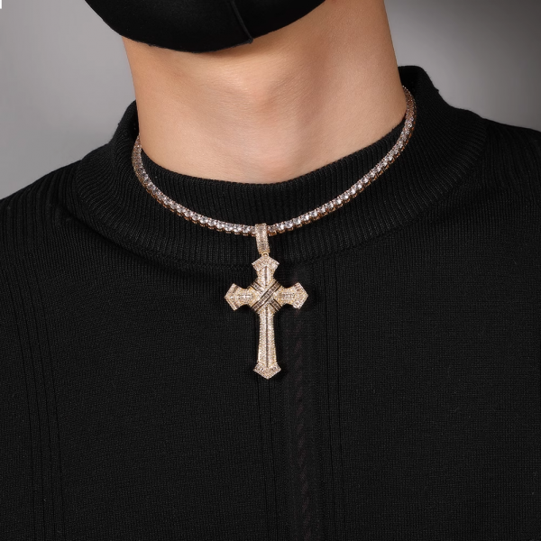 Hip-hop zircon diamond cross pendant men's necklace