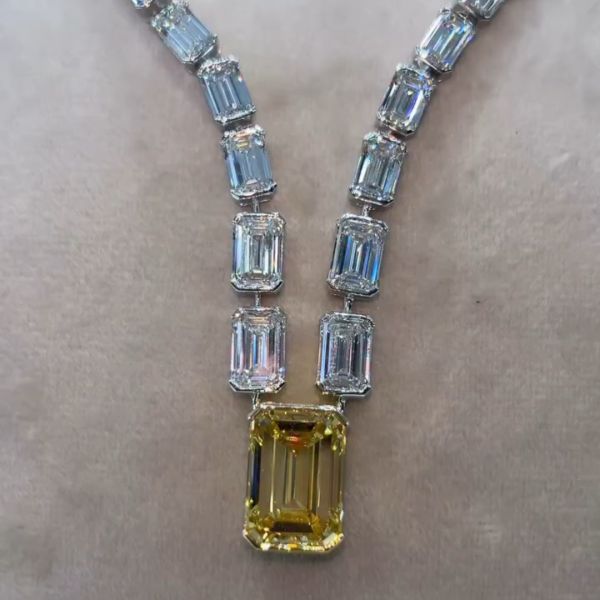 40ct Emerald-cut Sterling Silver Handmade Necklace