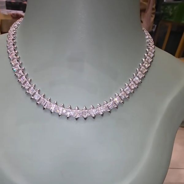 40ct Princess Cut Sterling Silver Handmade Necklace
