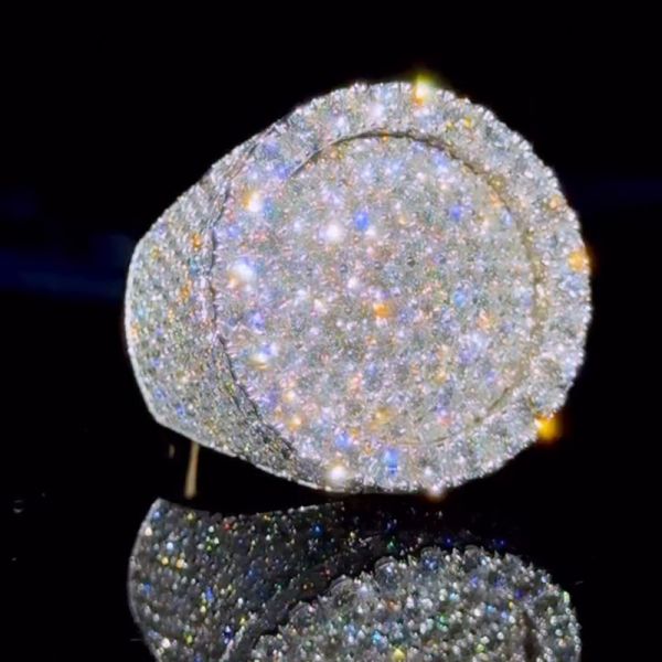6ctw Round Cut White moissanite Pave Set Handmade Sterling Silver Handmade Men's Ring