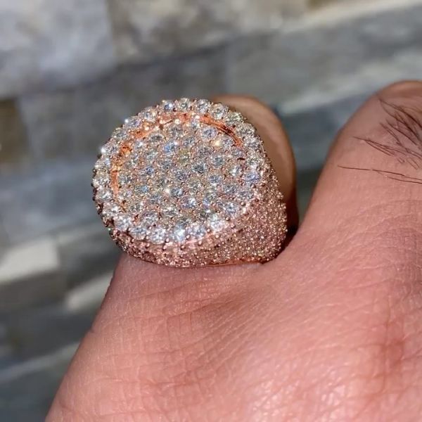 6ctw Round Cut White Moissanite Pave Set Rose Gold Handmade Men's Ring