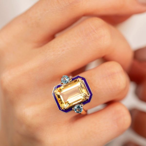 5ct Purple Enameled Yellow Sapphire Ring
