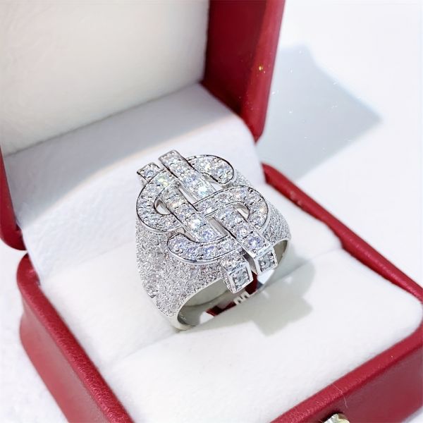 3ct Round Cut Diamond Handmade Dollar Sign  Sterling Silver Ring 