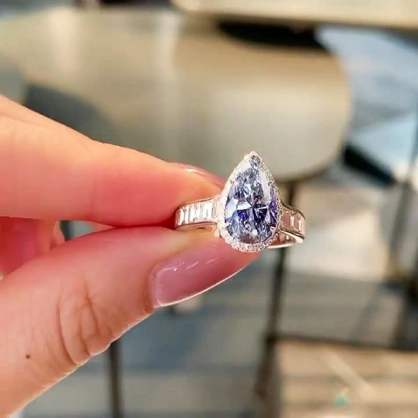 4ct Pear Cut Fancy Blue Sapphire Engagement Ring