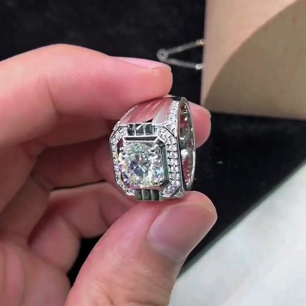 4ct Radiant Cut White Sapphire Men's Engagement Ring