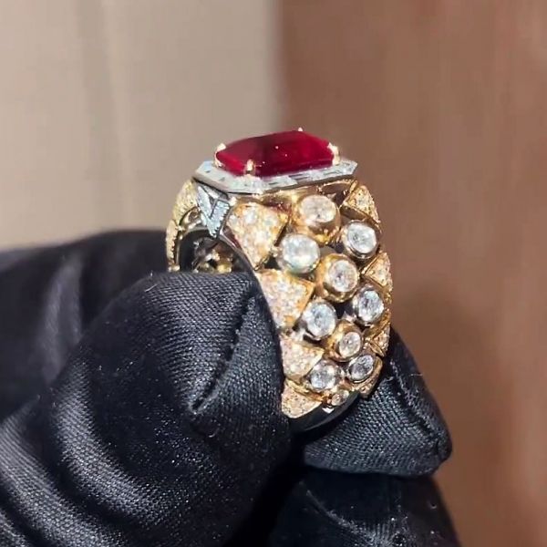 7ct Art Deco Design Emerald Cut Garnet Sapphire Ring