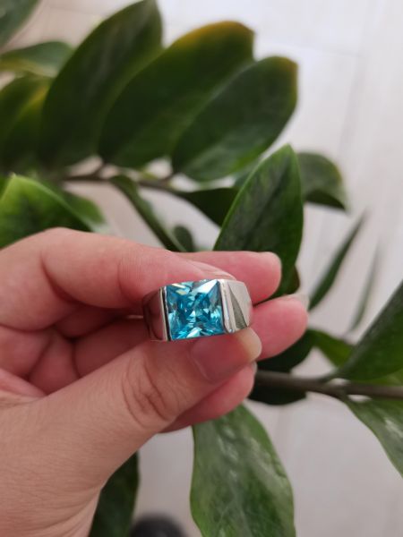 5ct Princess Cut Aquamarine Sapphire Men's Engagement Ring