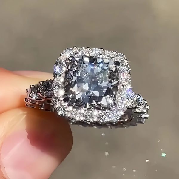 5ct Cushion Cut  Sterling Silver Handmade Ring 