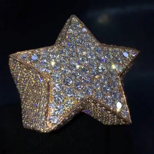 36ctw round cut Moissanite five-pointed star shape luxury sterling silver plated gold men's ring