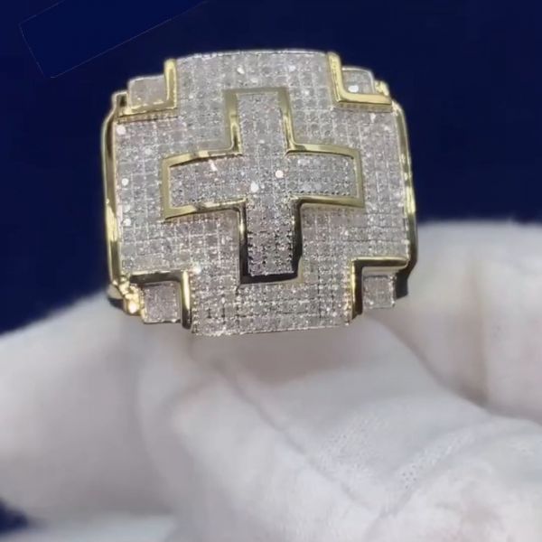 18ct Princess Cut Moissanite Luxury Handmade Sterling Silver Plated Yellow Gold Ring
