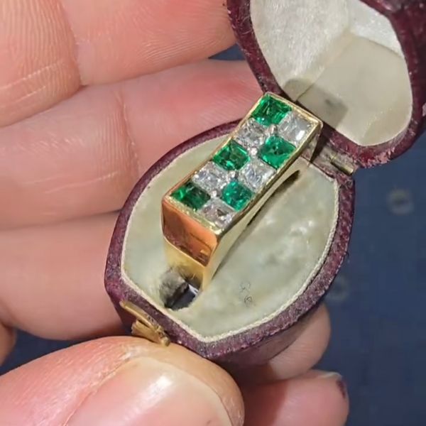 8ct cushion cut emerald and diamond handmade sterling silver plated yellow gold ring