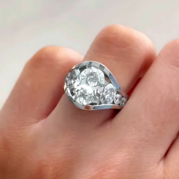 5ct oval cut diamond sterling silver handmade ring
