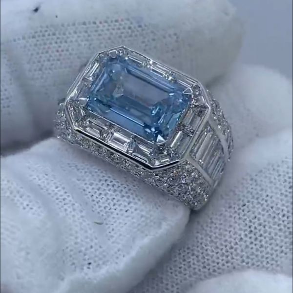 8ct cushion cut aqua blue diamond handmade sterling silver ring