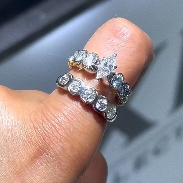 3ct Marquise cut diamond sterling silver ring set