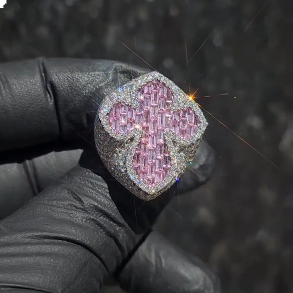 4ct cushion-cut pink diamond cross sterling silver ring