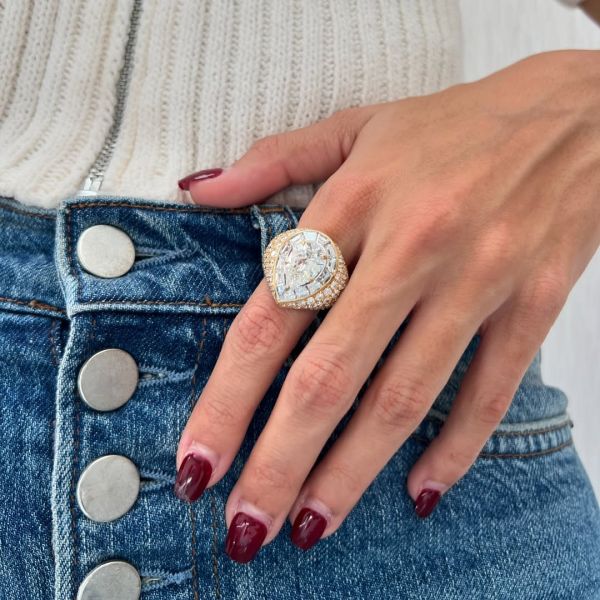 8ct pear cut sterling silver plated with yellow gold luxury handmade ring