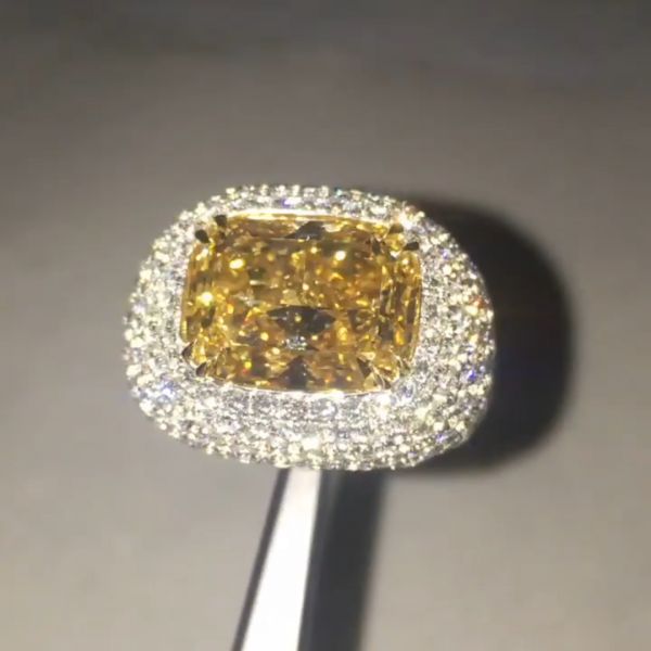 10ct cushion-cut yellow zircon sterling silver luxury handmade ring