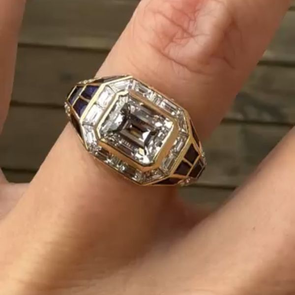 3.5ct cushion-cut sterling silver plated with yellow gold handmade ring