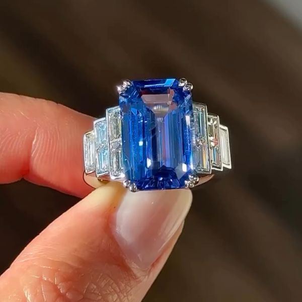 6ct cushion-cut sapphire sterling silver handmade ring