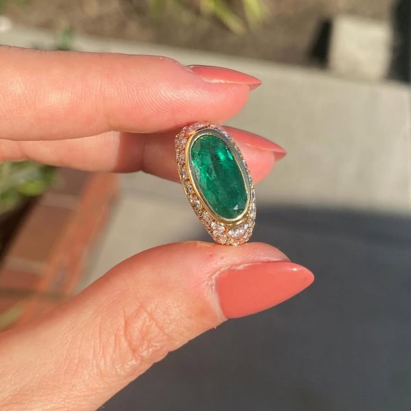 3ct oval-cut emerald sterling silver handmade ring plated with yellow gold