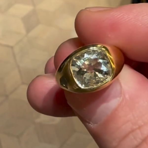 3ct cushion-cut sterling silver plated with yellow gold handmade ring